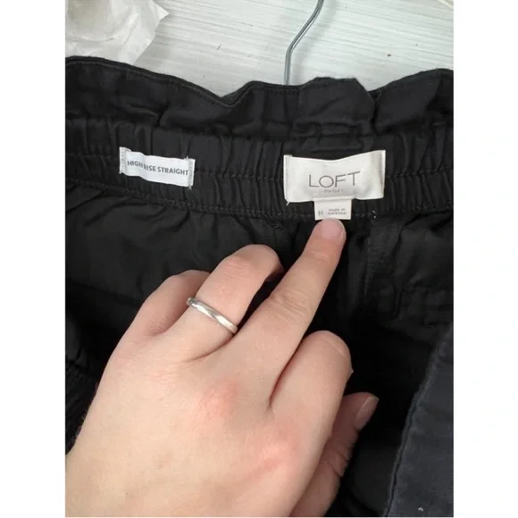 LOFT Black Cotton High Rise Straight Drawstring Pant Casual - Size Medium - Picture 6 of 8